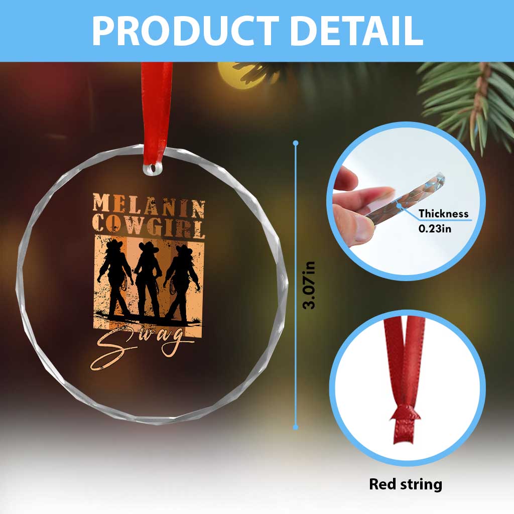 Melanin Cowgirl Swag Crystal Glass Ornament African American Cowgirls Black History Pride Retro TS02 Print Your Wear