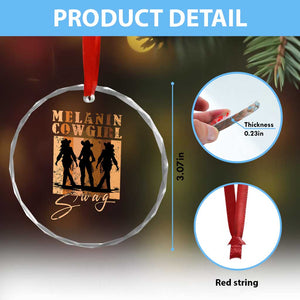 Melanin Cowgirl Swag Crystal Glass Ornament African American Cowgirls Black History Pride Retro - Print Your Wear