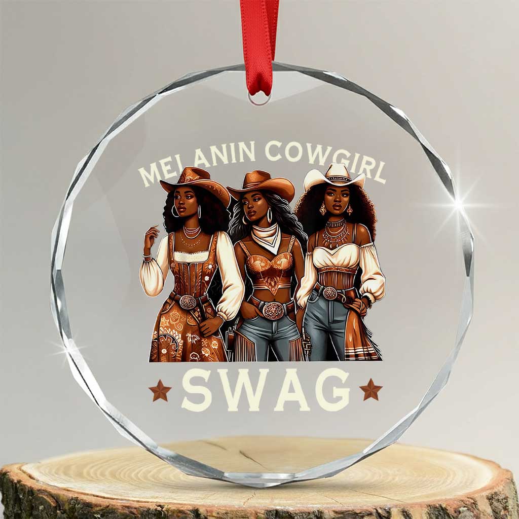 Melanin Cowgirl Swag Crystal Glass Ornament Cool African American Cowgirls Black History TS02 Transparent Glass 3'' Circle Print Your Wear