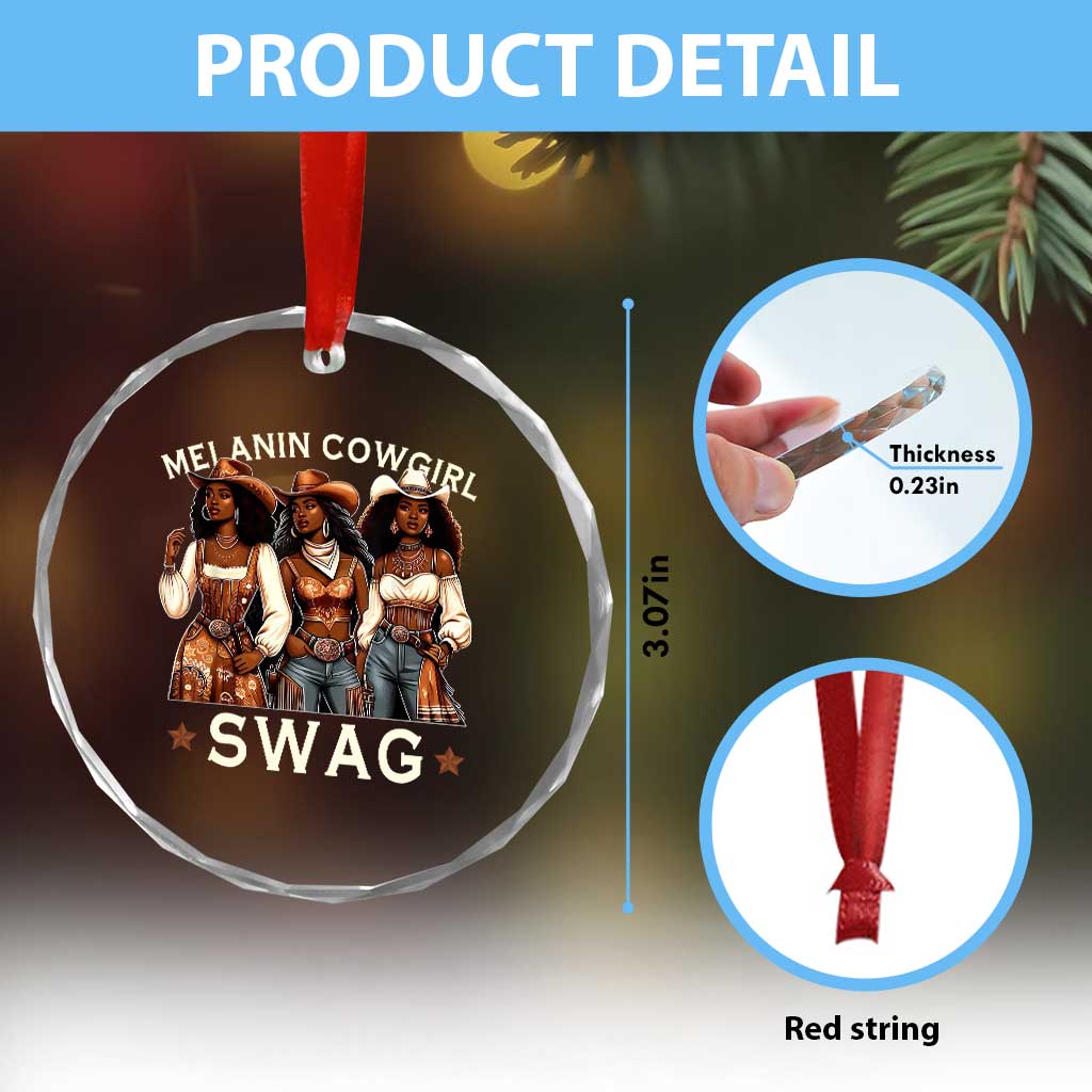 Melanin Cowgirl Swag Crystal Glass Ornament Cool African American Cowgirls Black History TS02 Print Your Wear