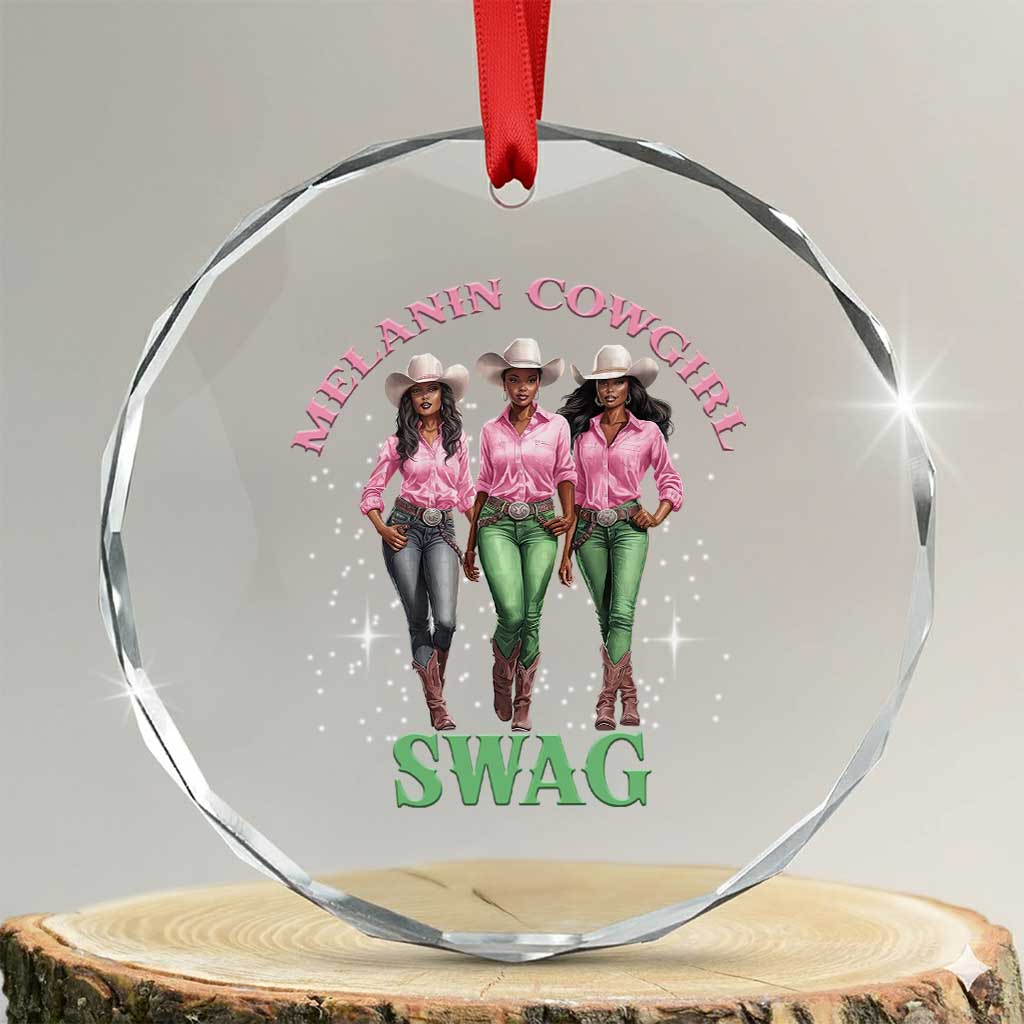 Melanin Cowgirl Swag Crystal Glass Ornament Pink Green African American Cowgirls Black History TS02 Transparent Glass 3'' Circle Print Your Wear