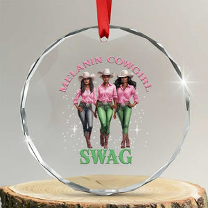 Melanin Cowgirl Swag Crystal Glass Ornament Pink Green African American Cowgirls Black History TS02 Transparent Glass 3'' Circle Print Your Wear