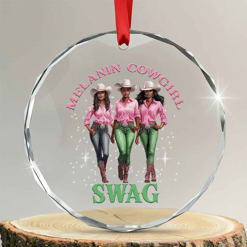 Melanin Cowgirl Swag Crystal Glass Ornament Pink Green African American Cowgirls Black History - Print Your Wear