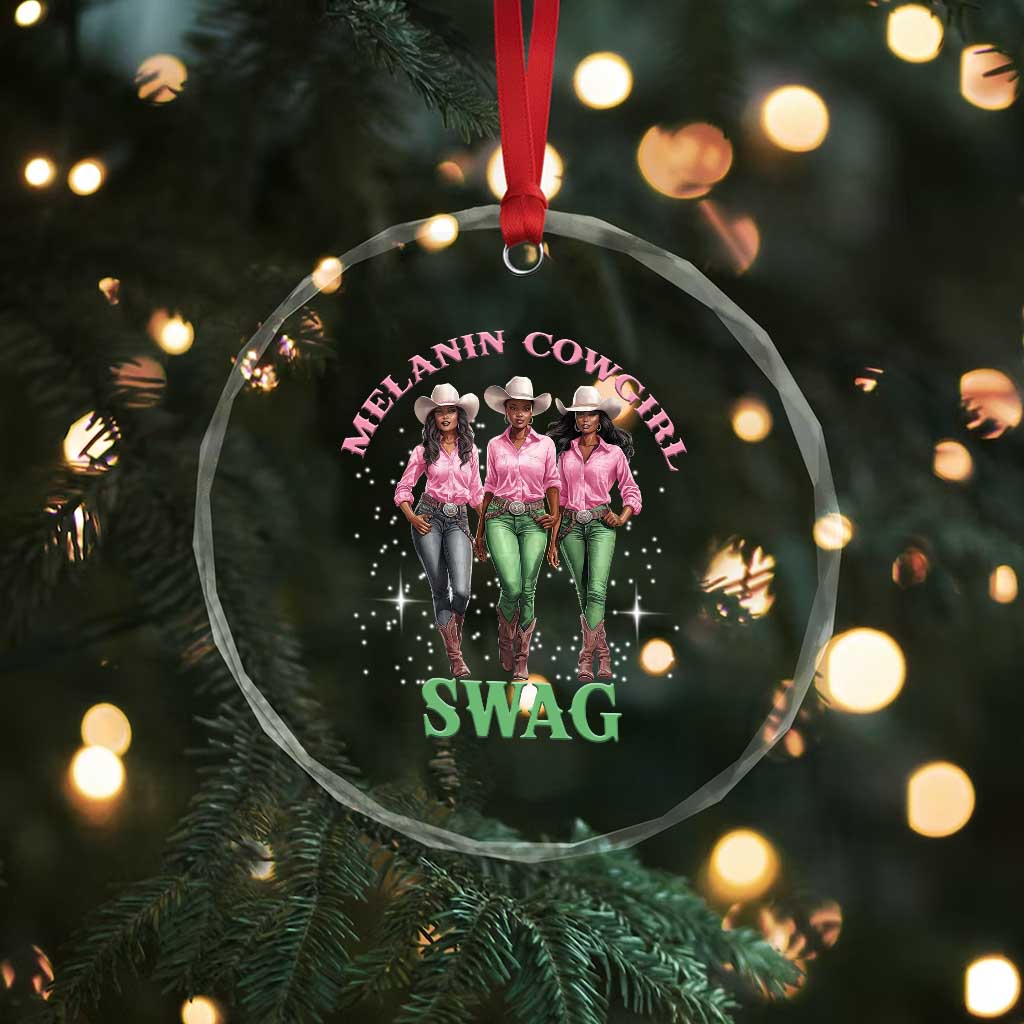 Melanin Cowgirl Swag Crystal Glass Ornament Pink Green African American Cowgirls Black History TS02 Print Your Wear