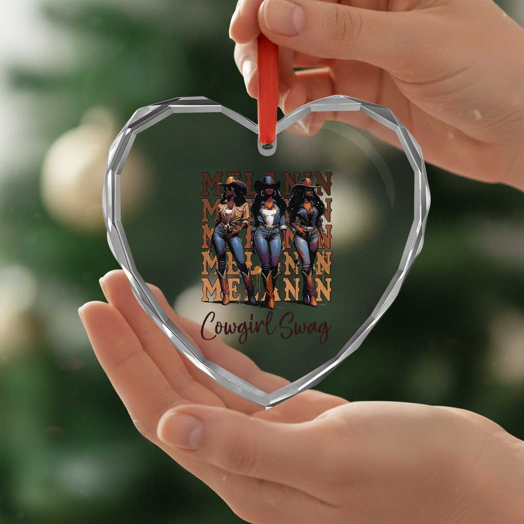Melanin Cowgirl Swag Heart Crystal Glass Ornament African American Cowgirls Black History Pride TS02 Print Your Wear