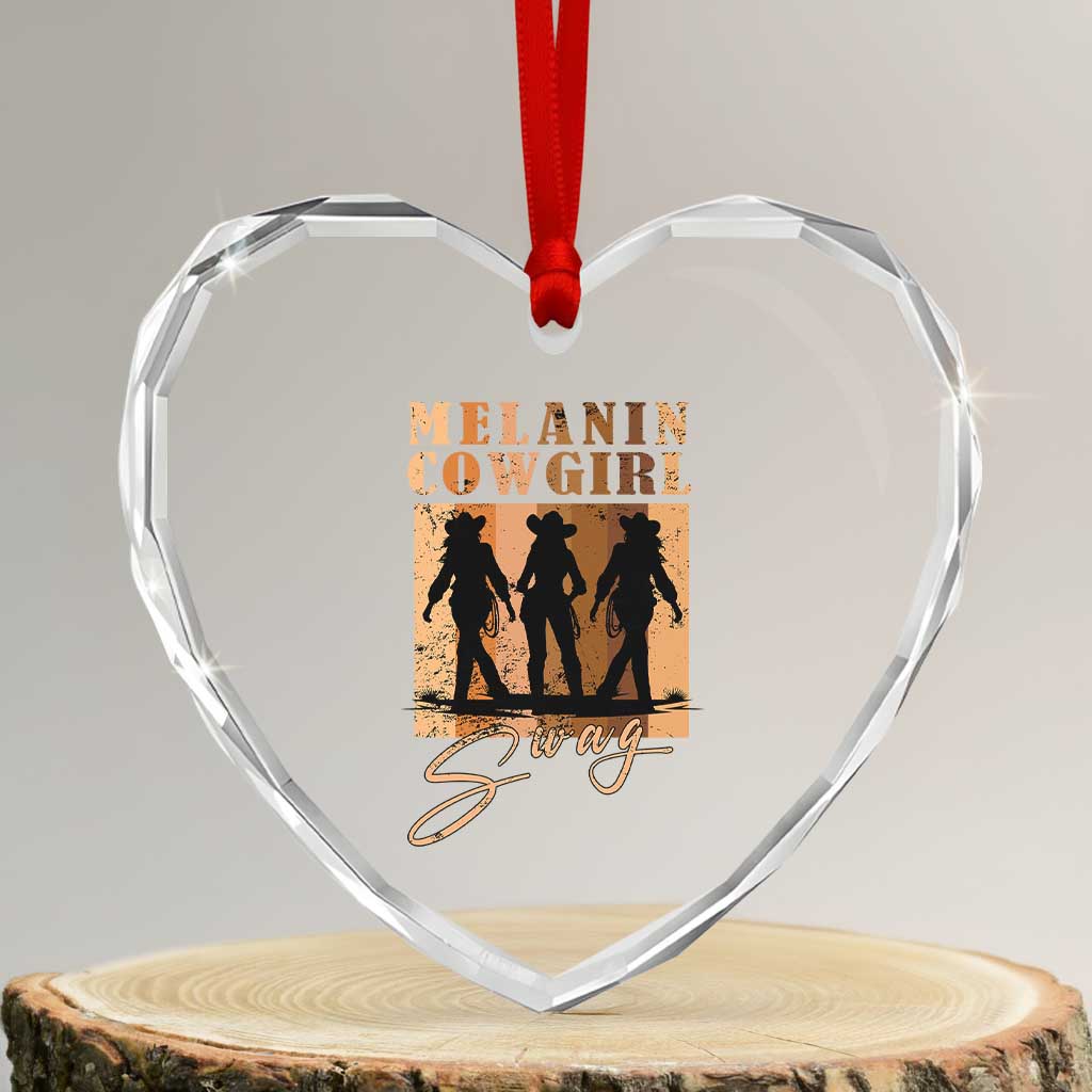 Melanin Cowgirl Swag Heart Crystal Glass Ornament African American Cowgirls Black History Pride Retro TS02 Transparent Glass 3'' Heart Print Your Wear