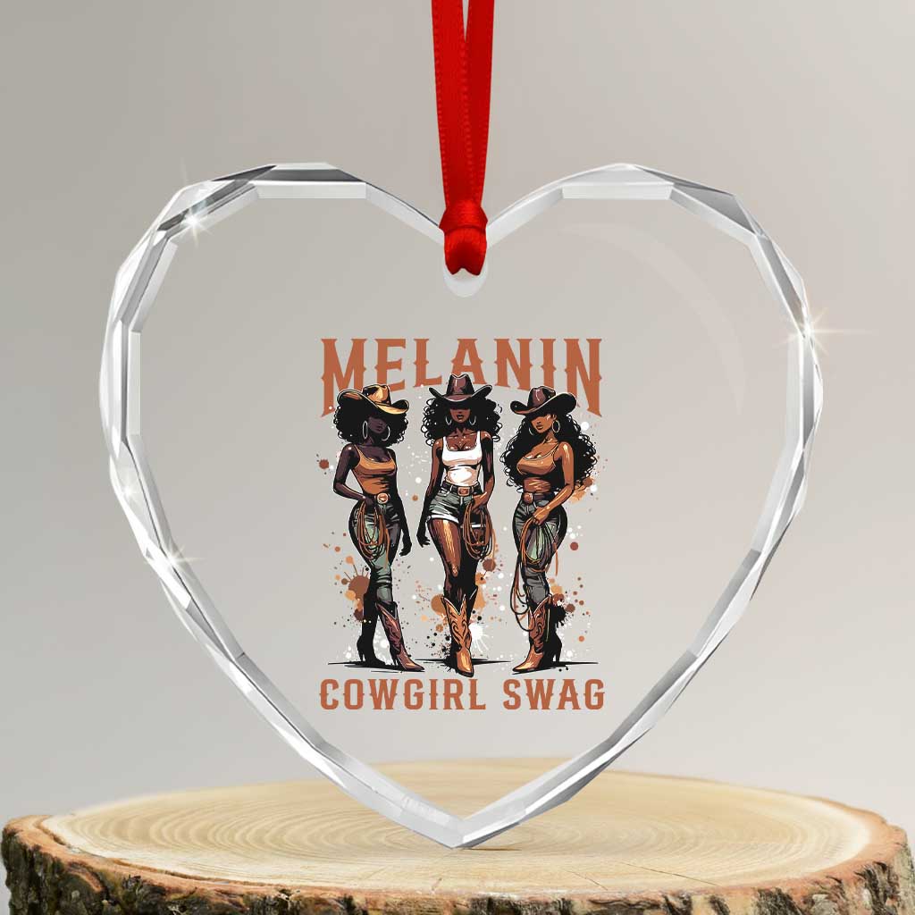 Melanin Cowgirl Swag Heart Crystal Glass Ornament Black Women Western Pride TS10 Transparent Glass 3'' Heart Print Your Wear