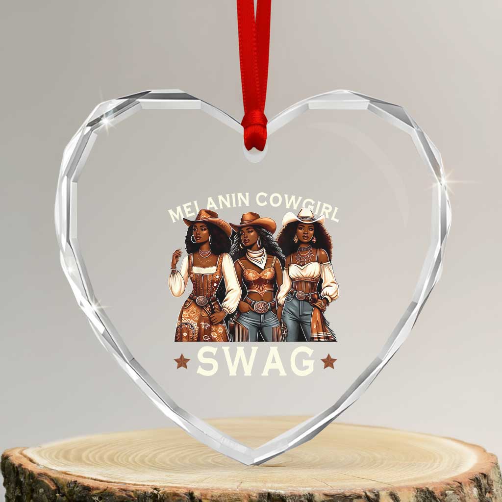 Melanin Cowgirl Swag Heart Crystal Glass Ornament Cool African American Cowgirls Black History TS02 Transparent Glass 3'' Heart Print Your Wear