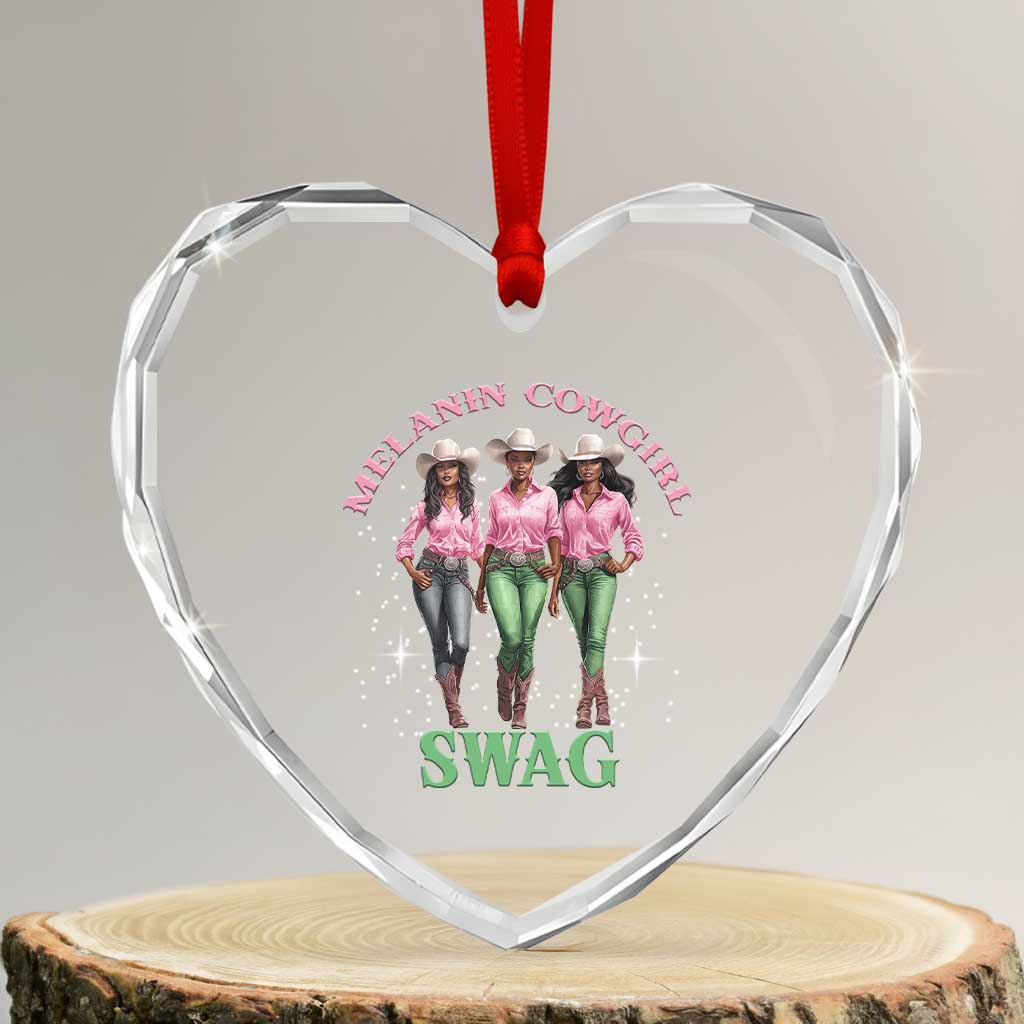 Melanin Cowgirl Swag Heart Crystal Glass Ornament Pink Green African American Cowgirls Black History TS02 Transparent Glass 3'' Heart Print Your Wear