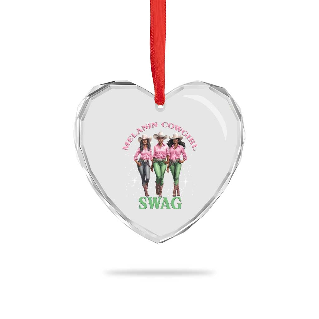 Melanin Cowgirl Swag Heart Crystal Glass Ornament Pink Green African American Cowgirls Black History TS02 Print Your Wear