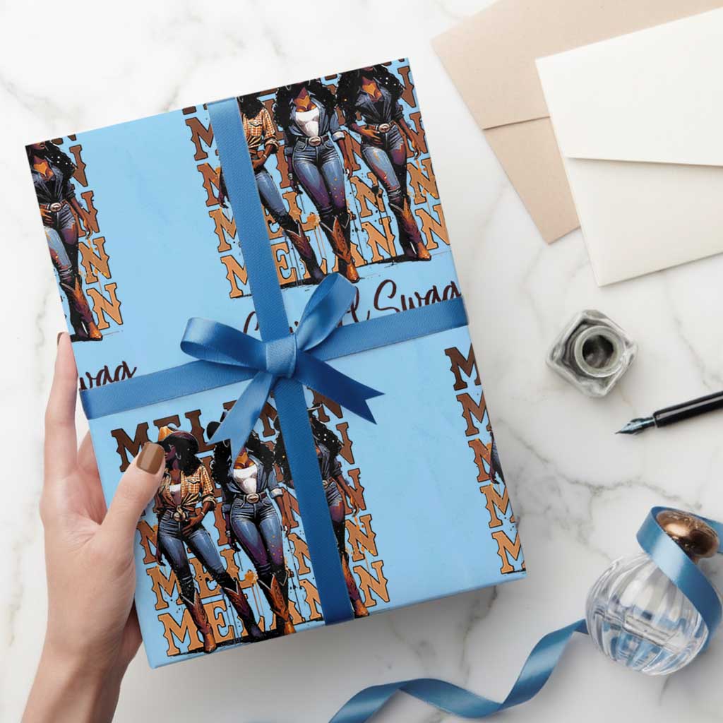 Melanin Cowgirl Swag Wrapping Paper Roll African American Cowgirls Black History Pride TS02 Light Blue Print Your Wear