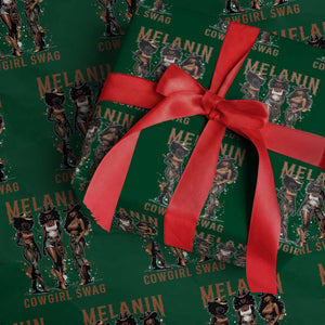 Melanin Cowgirl Swag Wrapping Paper Roll Black Women Western Pride TS10 Green Print Your Wear