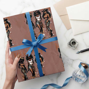 Melanin Cowgirl Swag Wrapping Paper Roll Black Women Western Pride TS10 Mocha Print Your Wear