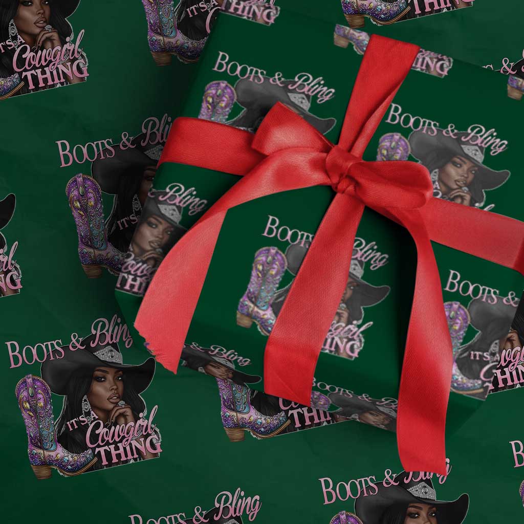 Melanin Cowgirl Wrapping Paper Roll Boots & Bling its a Cowgirl Thing Black Cowgirl Melanin TS02 Green Print Your Wear