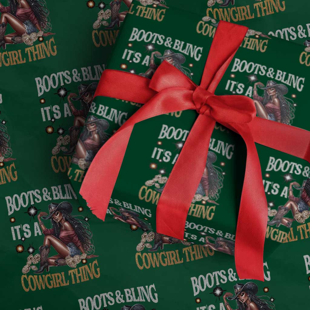 Melanin Cowgirl Wrapping Paper Roll Boots & Bling It's A Cowgirl Thing Black History TS02 Green Print Your Wear