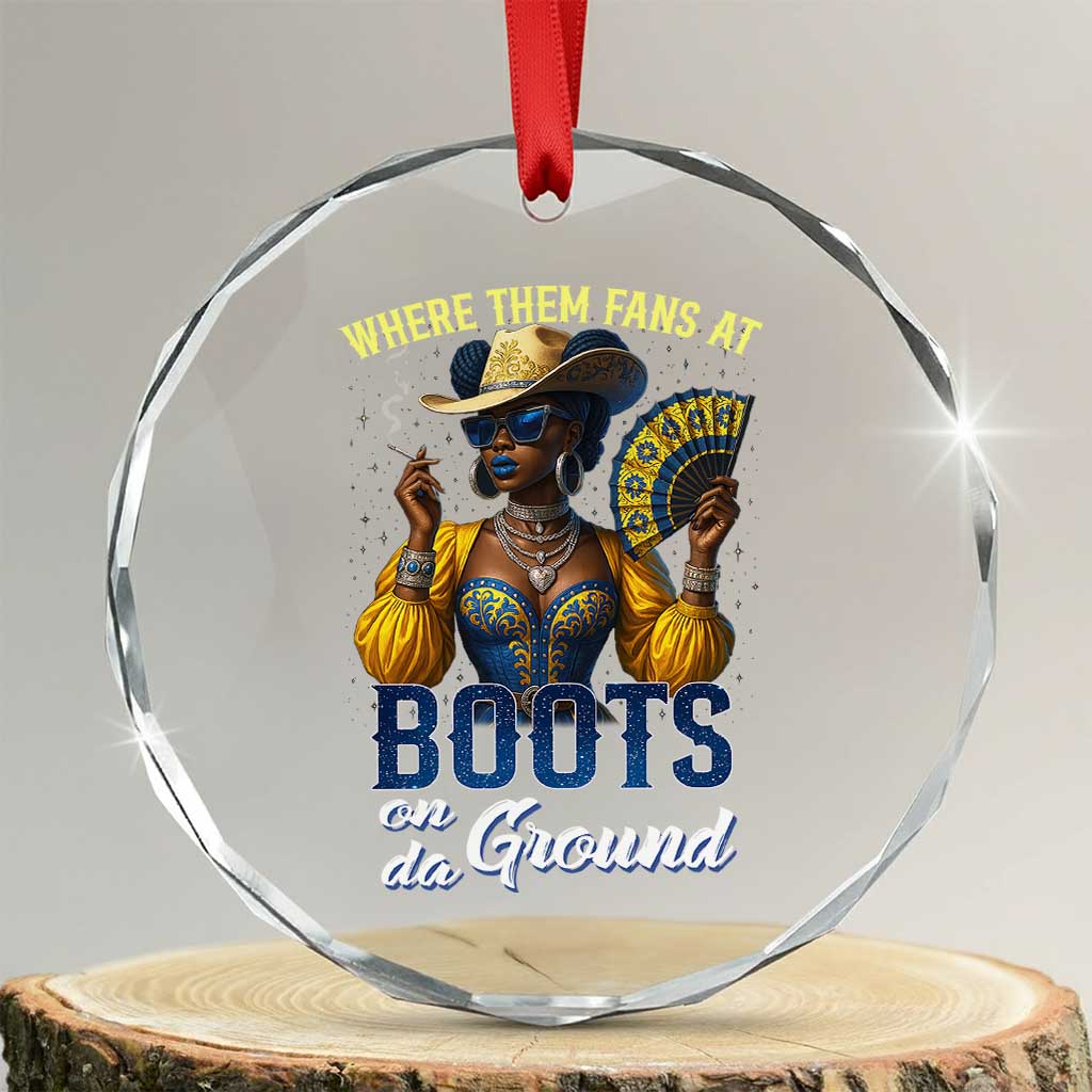 Melanin Cowgirls Linedance Crystal Glass Ornament Where Them Fans At Boots On Da Ground TS02 Transparent Glass 3'' Circle Print Your Wear