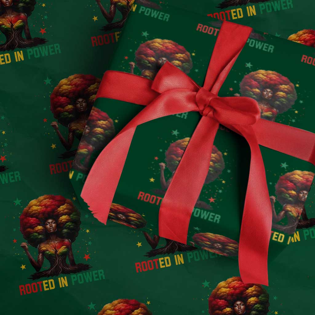 Melanin Queen Rooted In Power Wrapping Paper Roll African American Afro Tree Of Life TS12 Green Print Your Wear