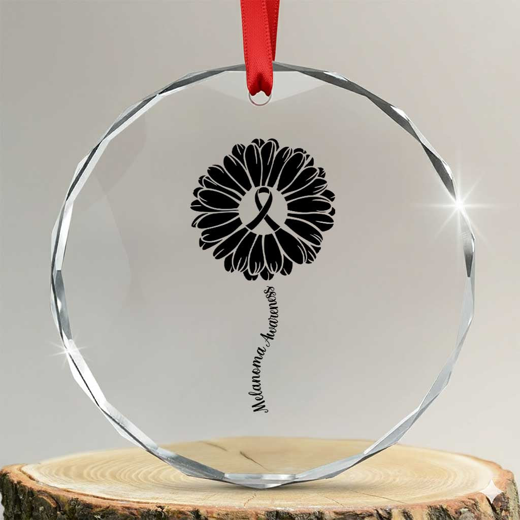 Melanoma Awareness Black Ribbon Flower Crystal Glass Ornament Skin Cancer Fighter Gift TS12 Transparent Glass 3'' Circle Print Your Wear