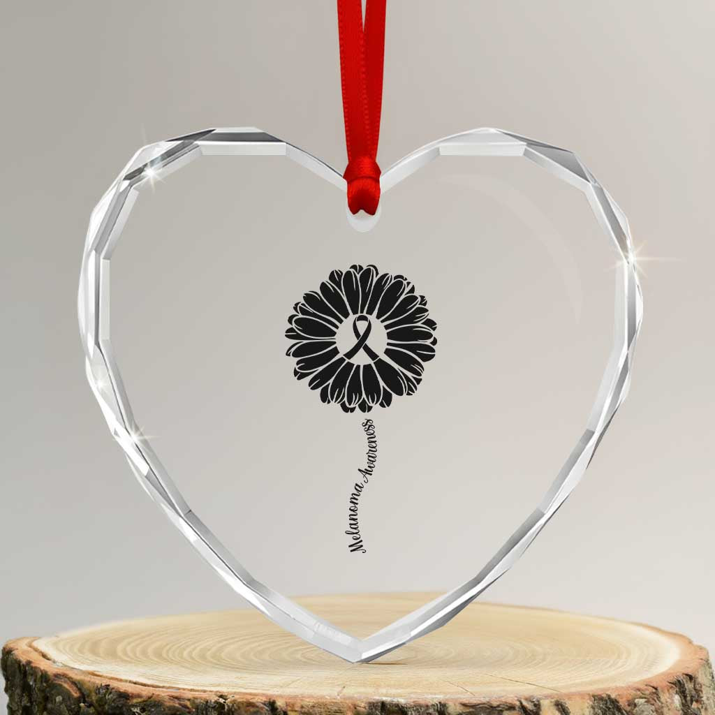 Melanoma Awareness Black Ribbon Flower Heart Crystal Glass Ornament Skin Cancer Fighter Gift TS12 Transparent Glass 3'' Heart Print Your Wear
