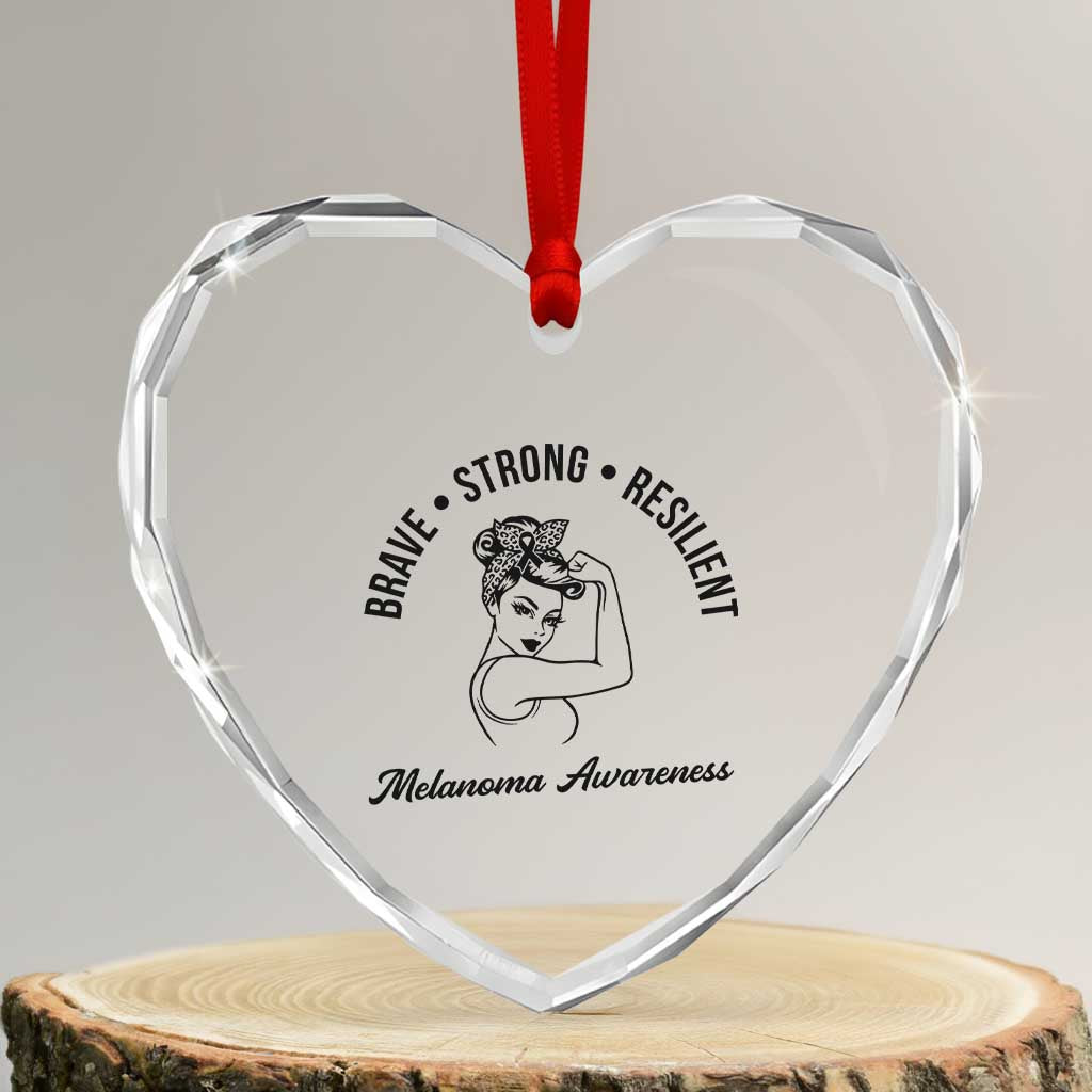 Melanoma Awareness Strong Woman Heart Crystal Glass Ornament Brave Strong Resilient Warrior TS12 Transparent Glass 3'' Heart Print Your Wear