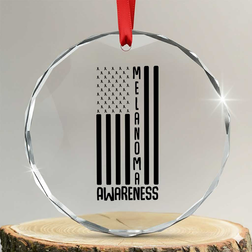 Melanoma Awareness USA Flag Crystal Glass Ornament Patriotic Cancer Warrior TS12 Transparent Glass 3'' Circle Print Your Wear