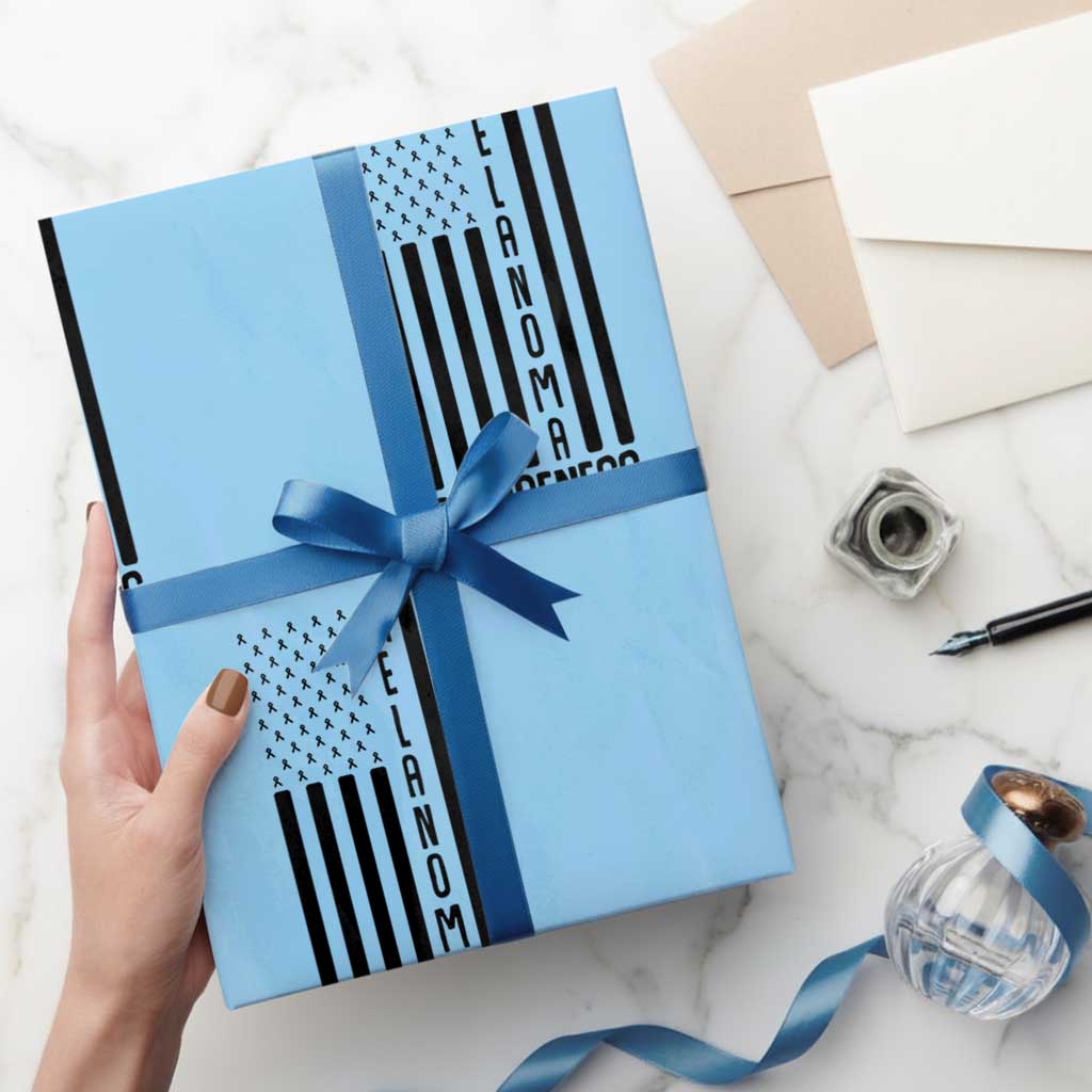 Melanoma Awareness USA Flag Wrapping Paper Roll Patriotic Cancer Warrior TS12 Light Blue Print Your Wear