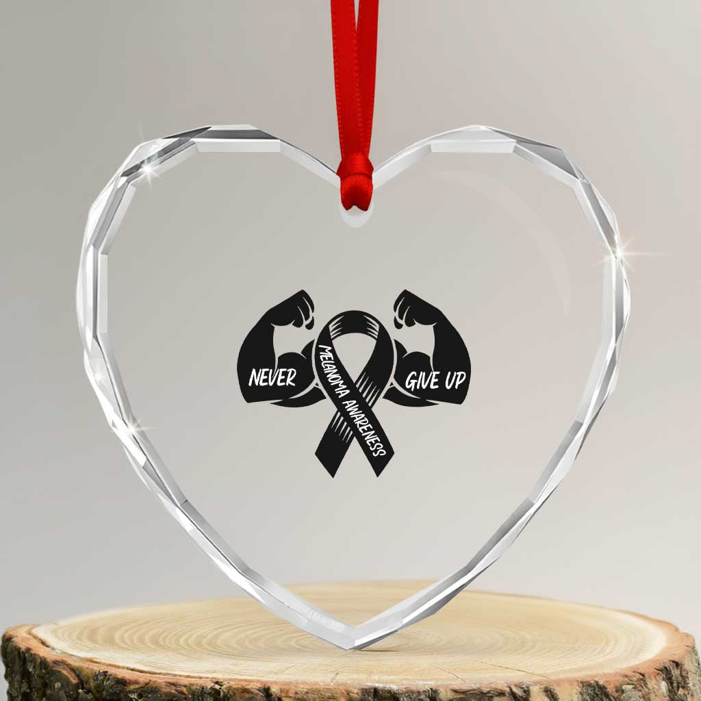 Melanoma Awareness Warrior Heart Crystal Glass Ornament Never Give Up TS12 Transparent Glass 3'' Heart Print Your Wear