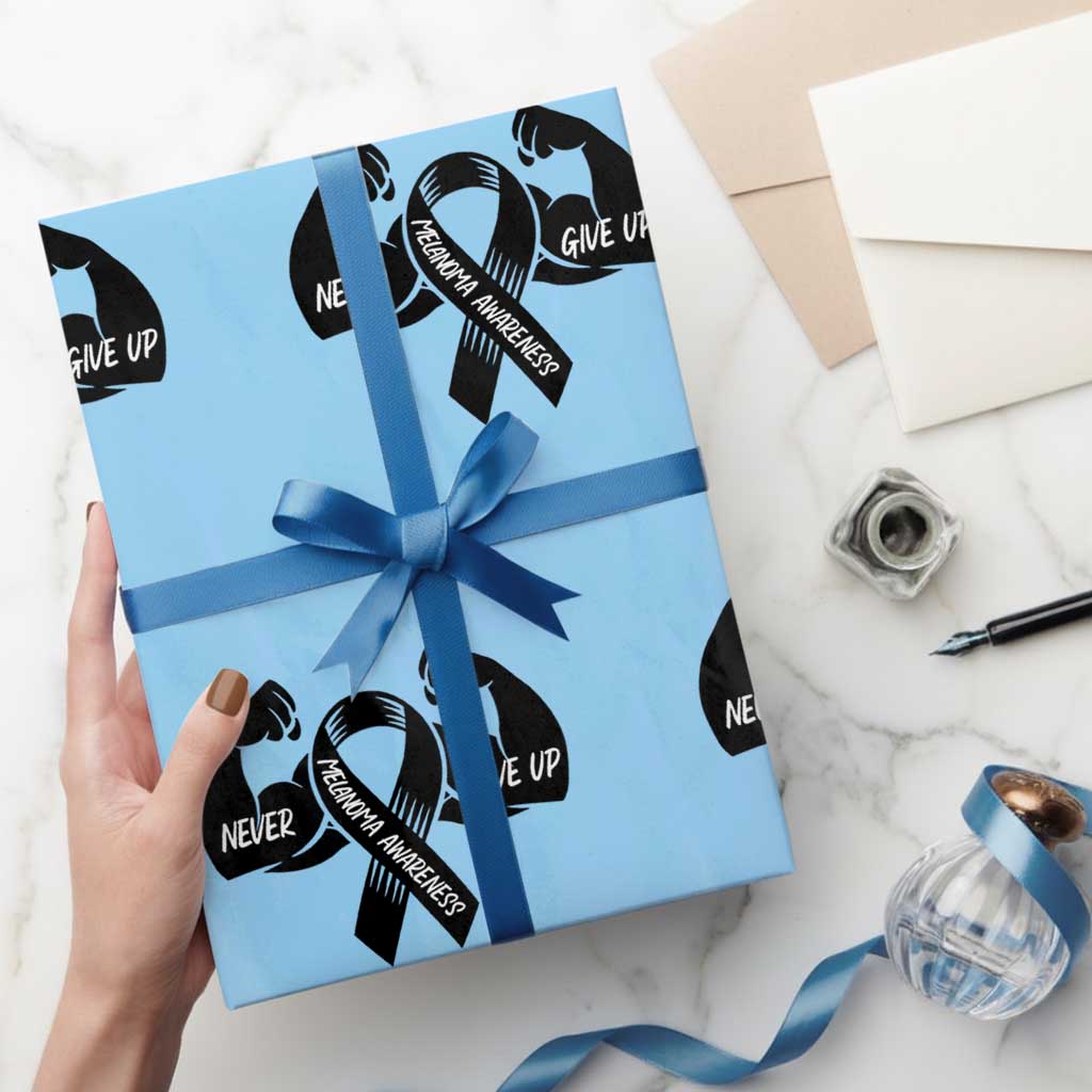 Melanoma Awareness Warrior Wrapping Paper Roll Never Give Up TS12 Light Blue Print Your Wear