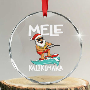 Mele Kalikimaka Crystal Glass Ornament Santa Water Skiing Summer Beach Hawaiian Christmas In July TS10 Transparent Glass 3'' Circle Print Your Wear