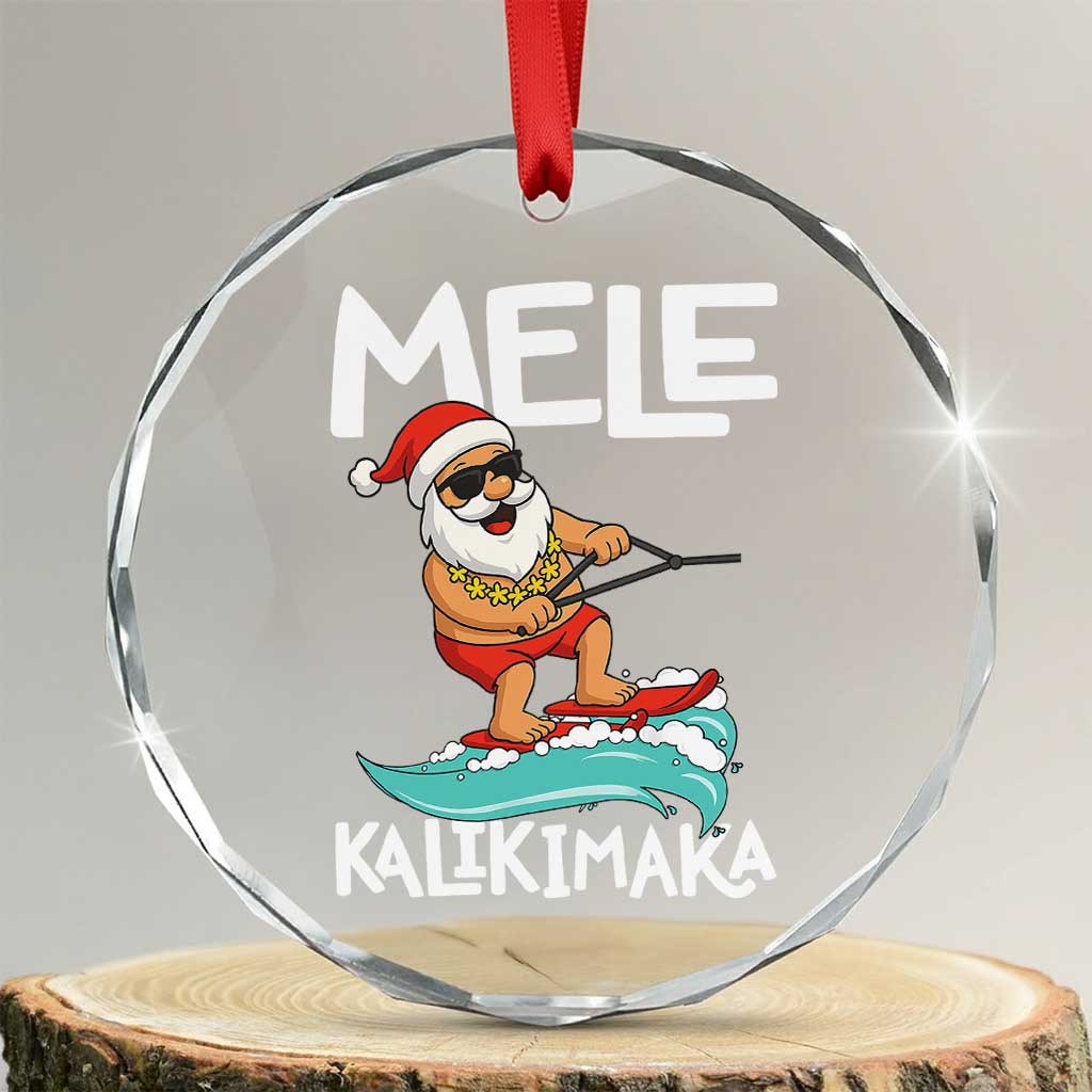 Mele Kalikimaka Crystal Glass Ornament Santa Water Skiing Summer Beach Hawaiian Christmas In July TS10 Transparent Glass 3'' Circle Print Your Wear