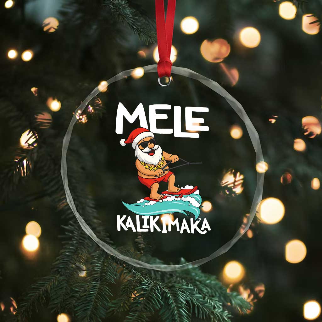Mele Kalikimaka Crystal Glass Ornament Santa Water Skiing Summer Beach Hawaiian Christmas In July TS10 Print Your Wear