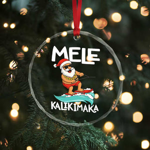 Mele Kalikimaka Crystal Glass Ornament Santa Water Skiing Summer Beach Hawaiian Christmas In July TS10 Print Your Wear