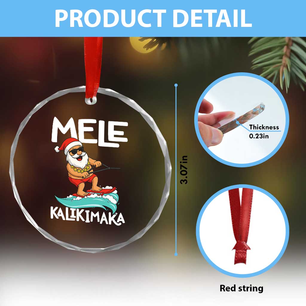 Mele Kalikimaka Crystal Glass Ornament Santa Water Skiing Summer Beach Hawaiian Christmas In July TS10 Print Your Wear