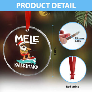 Mele Kalikimaka Crystal Glass Ornament Santa Water Skiing Summer Beach Hawaiian Christmas In July TS10 Print Your Wear