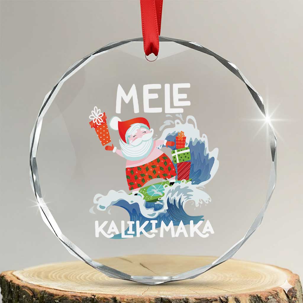 Mele Kalikimaka Crystal Glass Ornament Surfing Cute Santa Hawaiian Christmas TS09 Transparent Glass 3'' Circle Print Your Wear