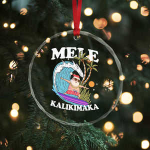 Mele Kalikimaka Hawaii Christmas Surfing Santa Crystal Glass Ornament Summer Beach Hawaii Xmas In July TS10 Print Your Wear