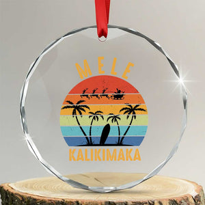 Mele Kalikimaka Hawaiian Xmas Crystal Glass Ornament Retro Hawaii Island Palm Beach Surfboard Surf Xmas Family TS10 Transparent Glass 3'' Circle Print Your Wear