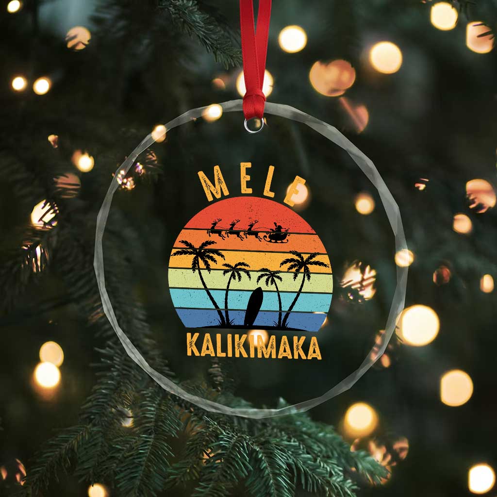 Mele Kalikimaka Hawaiian Xmas Crystal Glass Ornament Retro Hawaii Island Palm Beach Surfboard Surf Xmas Family TS10 Print Your Wear