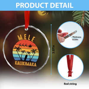 Mele Kalikimaka Hawaiian Xmas Crystal Glass Ornament Retro Hawaii Island Palm Beach Surfboard Surf Xmas Family TS10 Print Your Wear