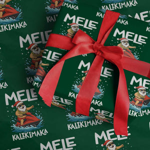 Mele Kalikimaka Hawaiian Xmas Wrapping Paper Roll Funny Santa Jet Ski Summer Beach Xmas In July TS10 Green Print Your Wear
