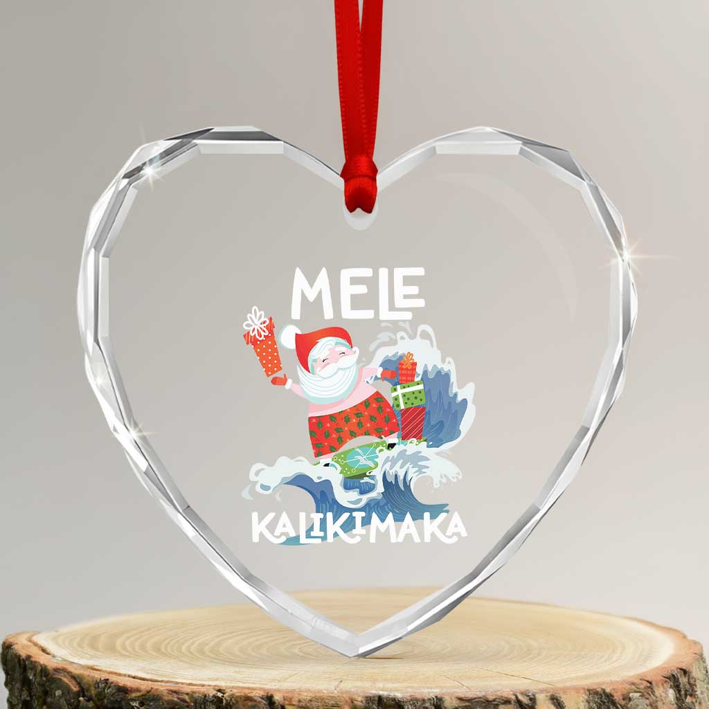 Mele Kalikimaka Heart Crystal Glass Ornament Surfing Cute Santa Hawaiian Christmas TS09 Transparent Glass 3'' Heart Print Your Wear
