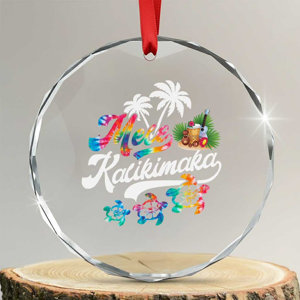 Mele Kalikimaka Tie Dye Xmas Turtle Crystal Glass Ornament TS09 Transparent Glass 3'' Circle Print Your Wear