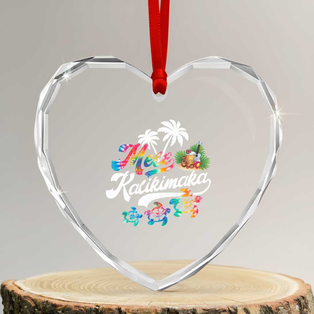 Mele Kalikimaka Tie Dye Xmas Turtle Heart Crystal Glass Ornament TS09 Transparent Glass 3'' Heart Print Your Wear