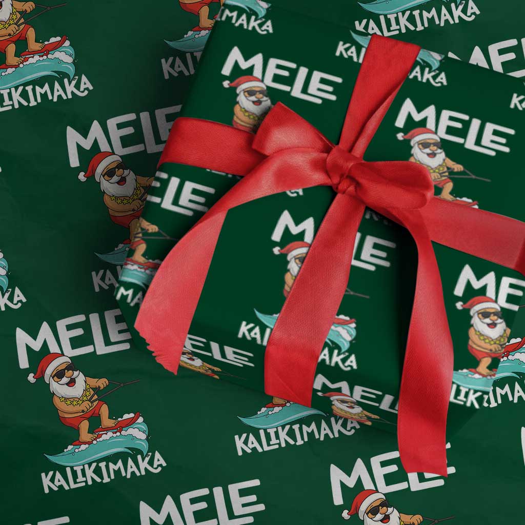 Mele Kalikimaka Wrapping Paper Roll Santa Water Skiing Summer Beach Hawaiian Xmas In July TS10 Green Print Your Wear