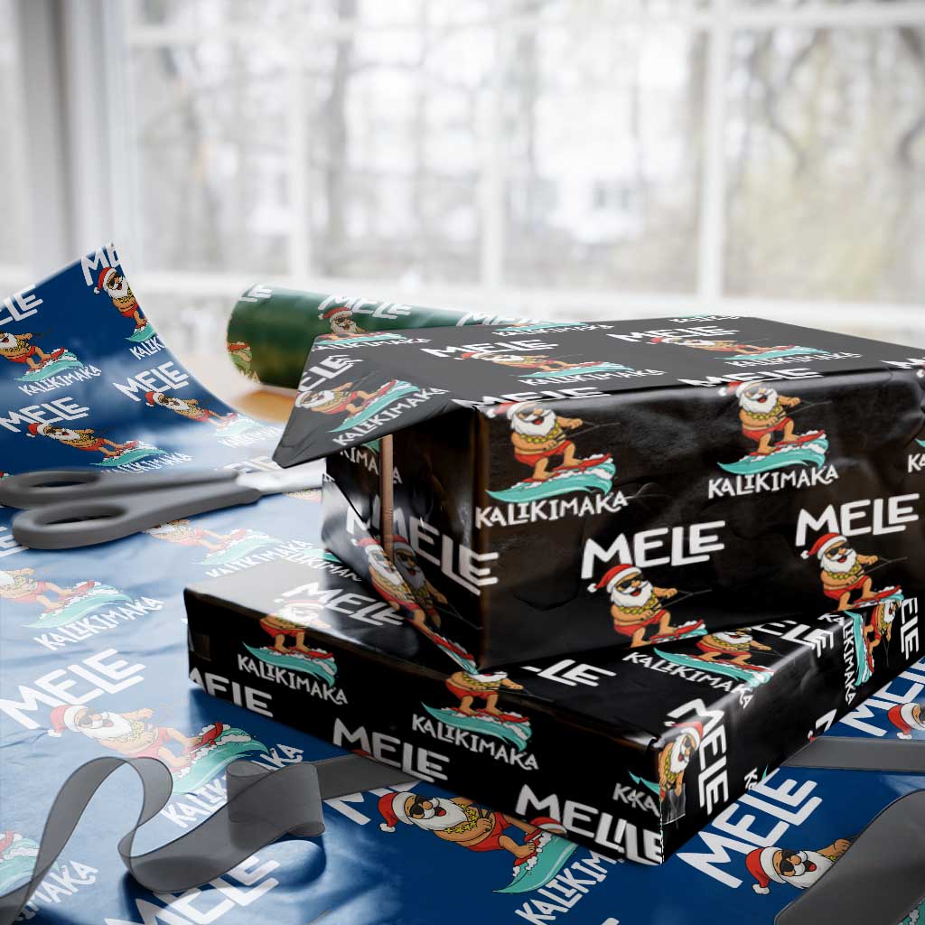 Mele Kalikimaka Wrapping Paper Roll Santa Water Skiing Summer Beach Hawaiian Xmas In July TS10 Black Print Your Wear