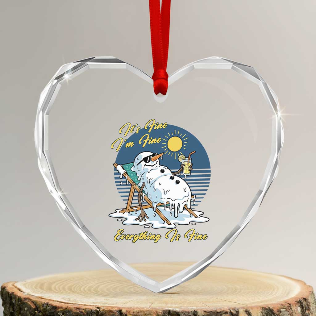 Melting Snowman Christmas In July Heart Crystal Glass Ornament It Is Fine Everything Is Fine