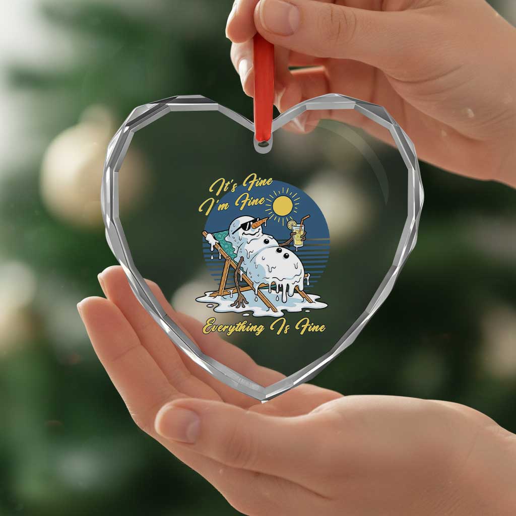 Melting Snowman Christmas In July Heart Crystal Glass Ornament It Is Fine Everything Is Fine