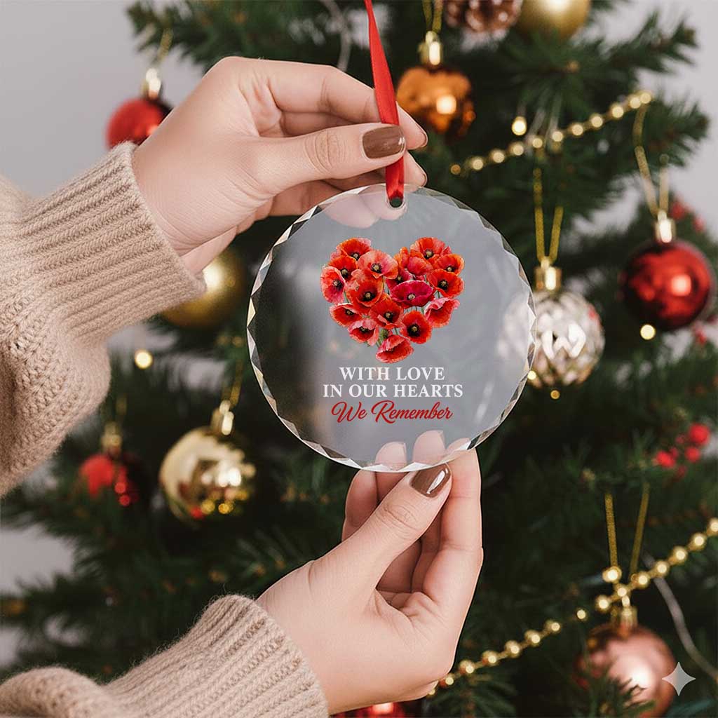 Memorial Day Crystal Glass Ornament With Love In Our Hearts We Remember Red Poppy Flower TS11 Print Your Wear