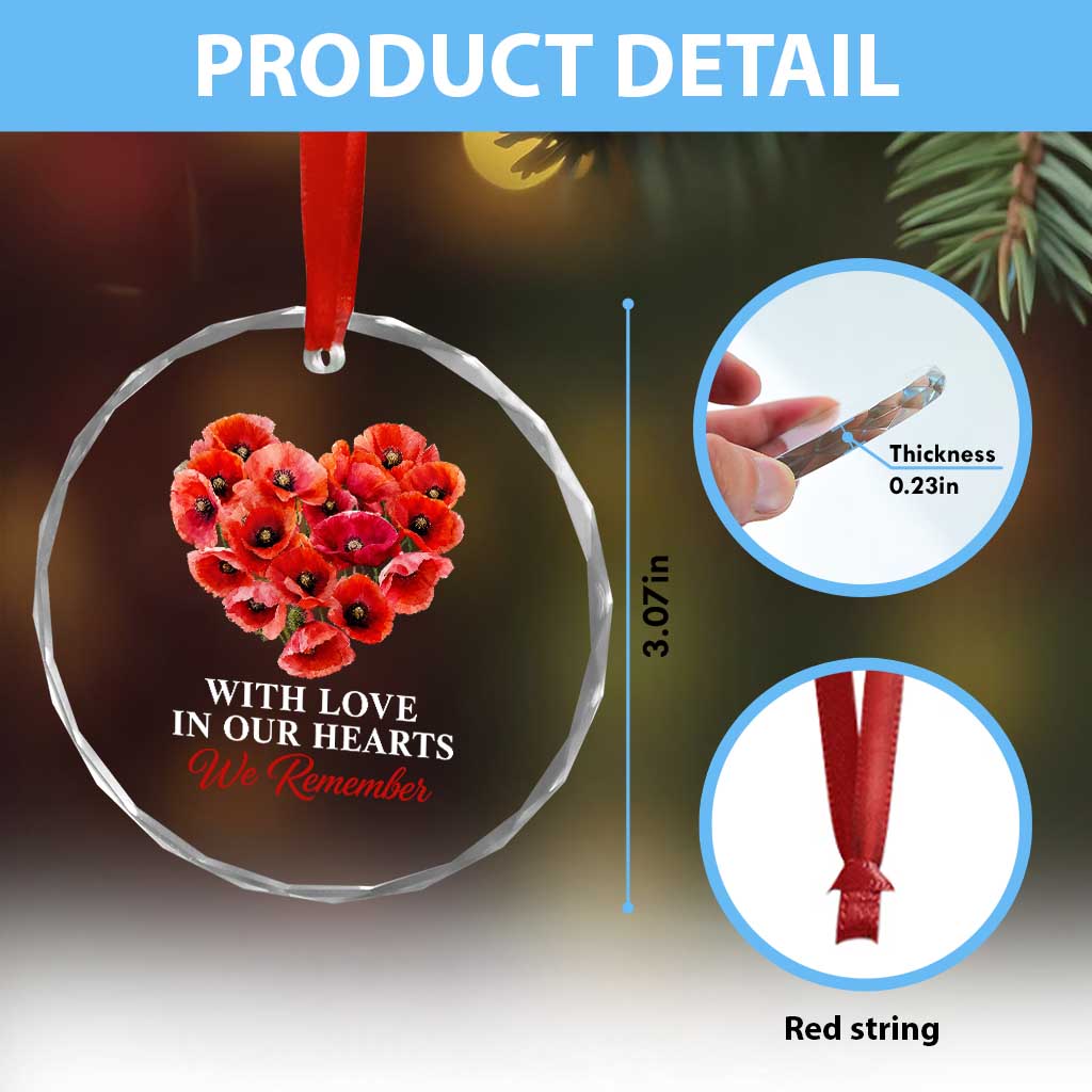 Memorial Day Crystal Glass Ornament With Love In Our Hearts We Remember Red Poppy Flower TS11 Print Your Wear
