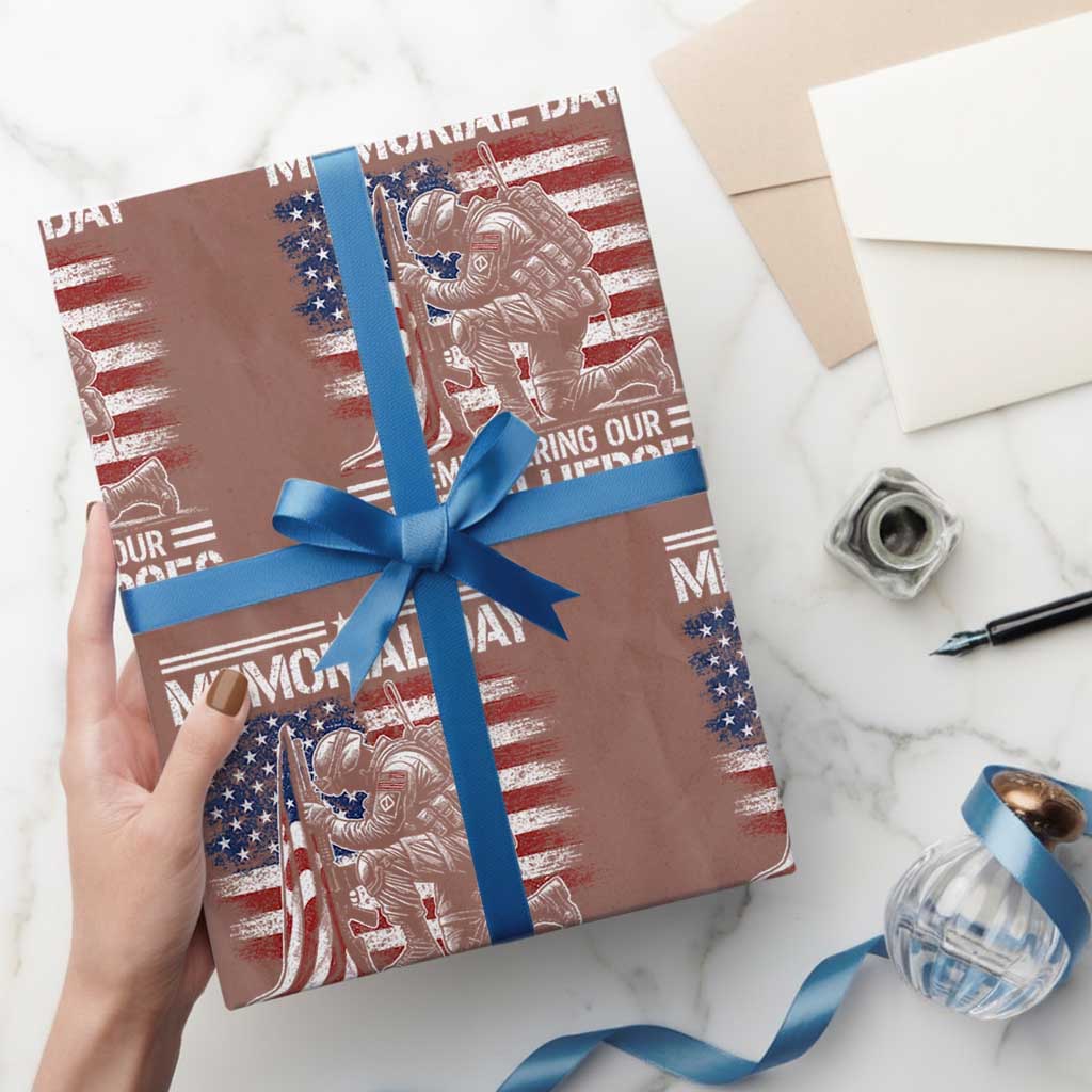 Memorial Day Wrapping Paper Roll Remembering Our Fallen Heroes Veteran Day American Flag TS11 Mocha Print Your Wear